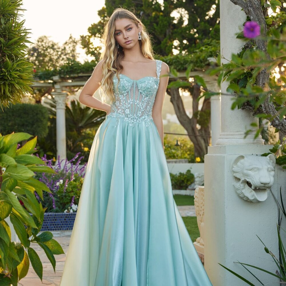 New Sage Green Off Shoulder A-Line Long Evening Dress w/ Corset Bodice JT2639G